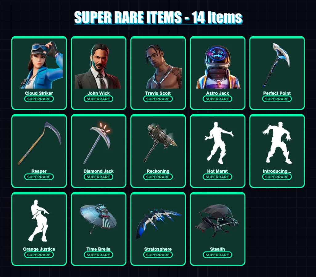 [PC/XBOX] | Cloud Striker | John Wick | Travis Scott | Astro Jack | Midas | 108 skin | 92 pickaxe | 114 emote | 74 glider | Lv909