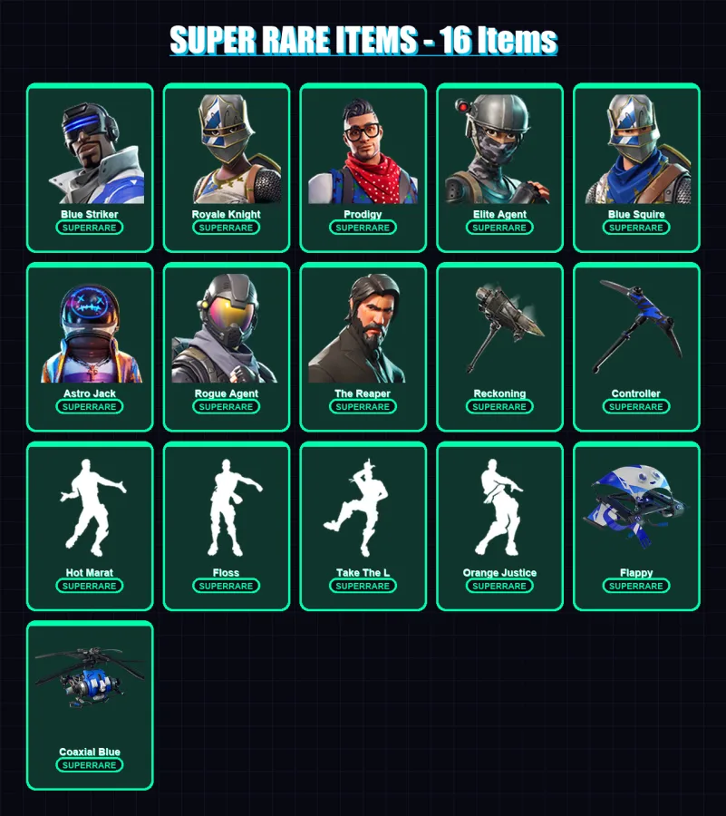 [PS4/PS5/XBOX/PC] | Blue Striker | Royale Knight | Prodigy | Elite Agent | Blue Squire | 126 skin | 81 pickaxe | 93 emote | 90 glider | Lv1323