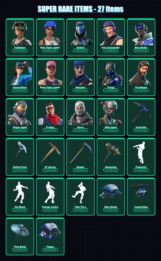 [PS4/PS5/XBOX/PC] | Trailblazer | Blue Team Leader | Sultura | Sub Commander | Blue Striker | 202 skin | 229 pickaxe | 137 emote | 177 glider | Lv22