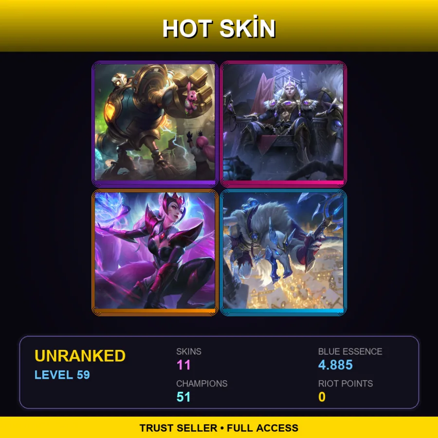 EUNE | Lv59 | Unranked | 11 Skin | 51 Champ — LoL account