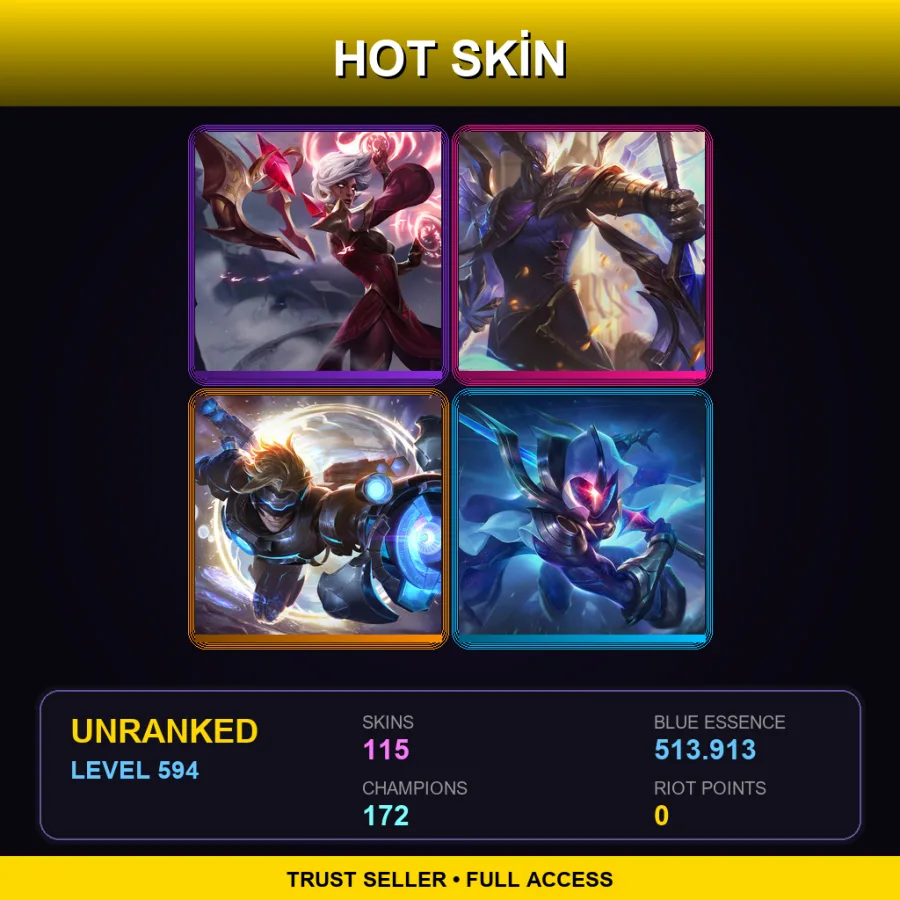 EUW | Lv594 | Unranked | 115 Skin | 172 Champ