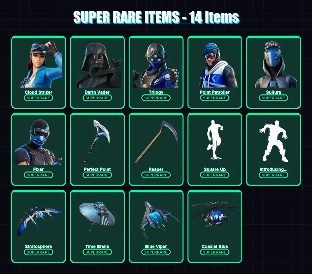 [PC/XBOX] | Cloud Striker | Darth Vader | Trilogy | Point Patroller | Sultura | 219 skin | 255 pickaxe | 191 emote | 206 glider | Lv4181