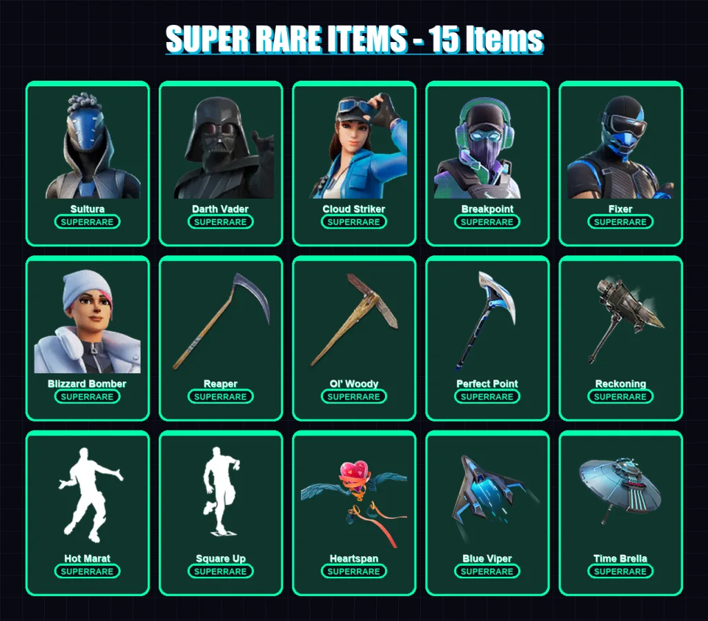 [PS4/PS5/XBOX/PC] | Sultura | Darth Vader | Cloud Striker | Breakpoint | Fixer | 341 skin | 340 pickaxe | 237 emote | 227 glider | Lv2798