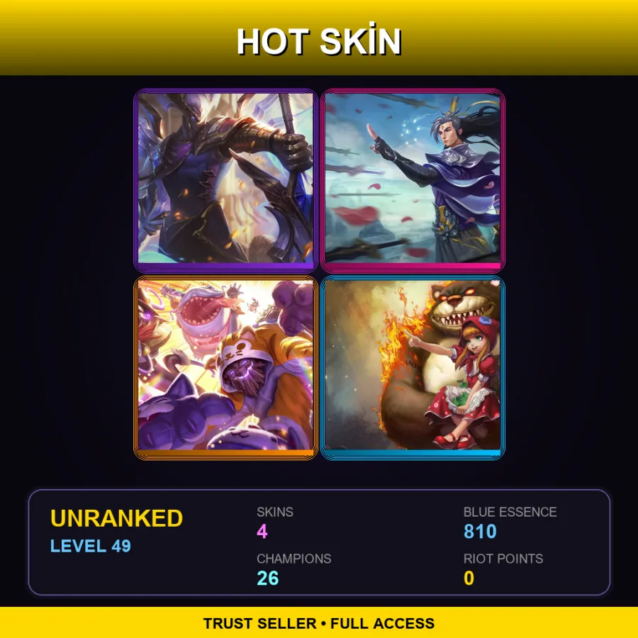 EUW | Lv49 | Unranked | 4 Skin | 26 Champ — LoL account