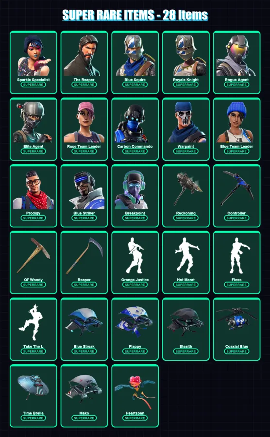 [PC/XBOX] | Sparkle Specialist | The Reaper | Blue Squire | Royale Knight | Rogue Agent | 156 skin | 133 pickaxe | 141 emote | 145 glider | Lv1894