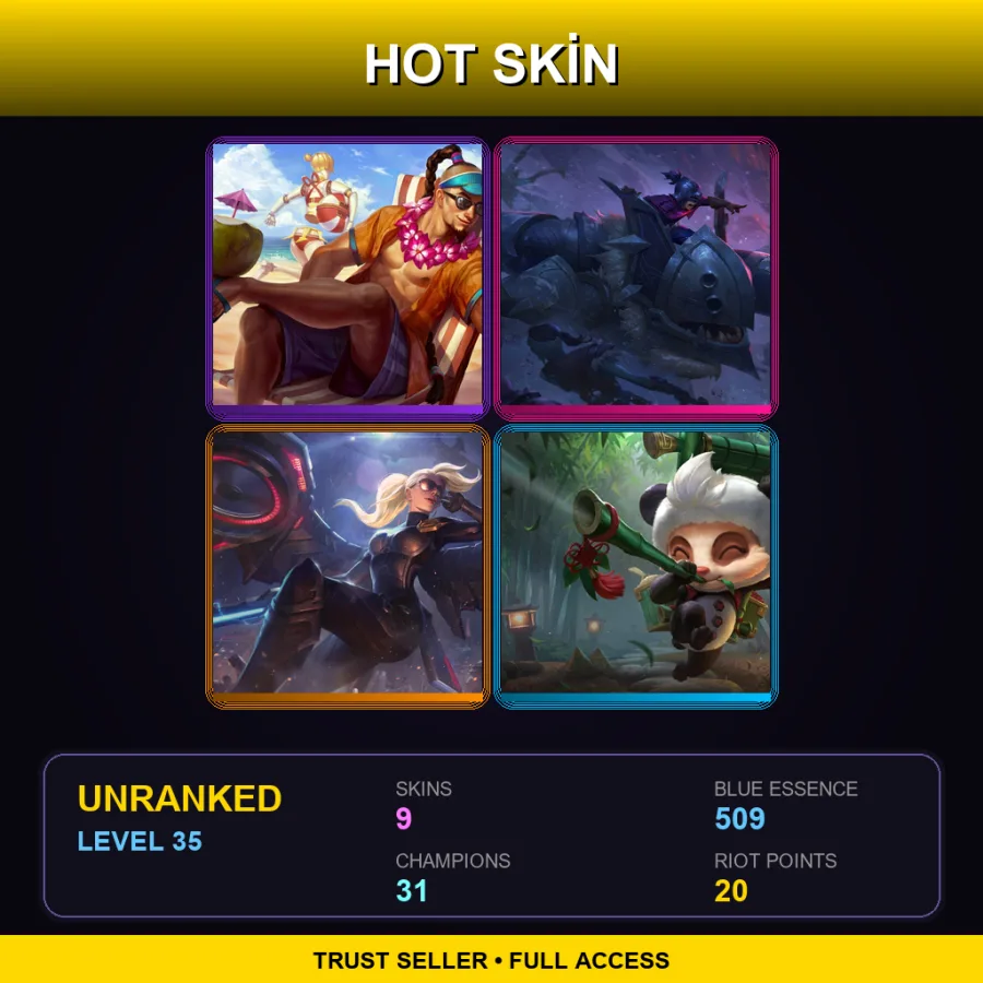 EUW | Lv35 | Unranked | 9 Skin | 31 Champ