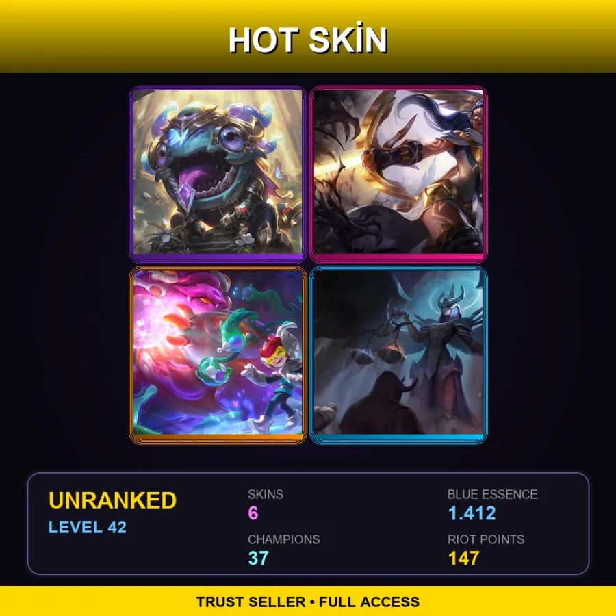 SG | Lv42 | Unranked | 6 Skin | 37 Champ — LoL account