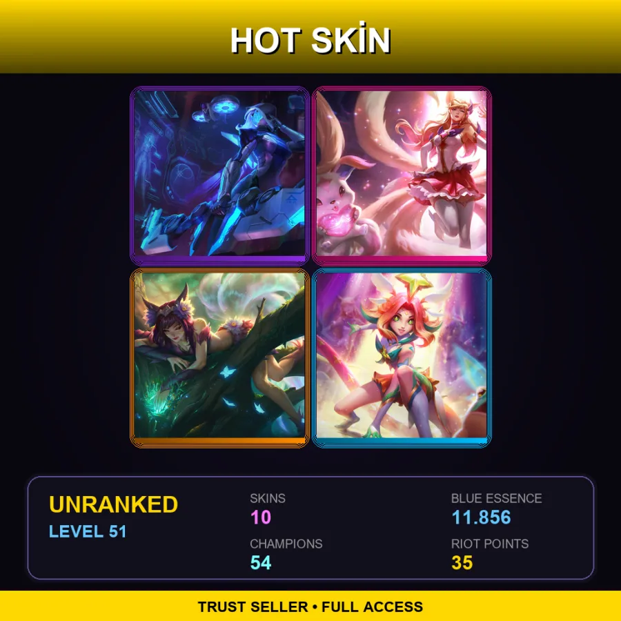 EUW | Lv51 | Unranked | 10 Skin | 54 Champ