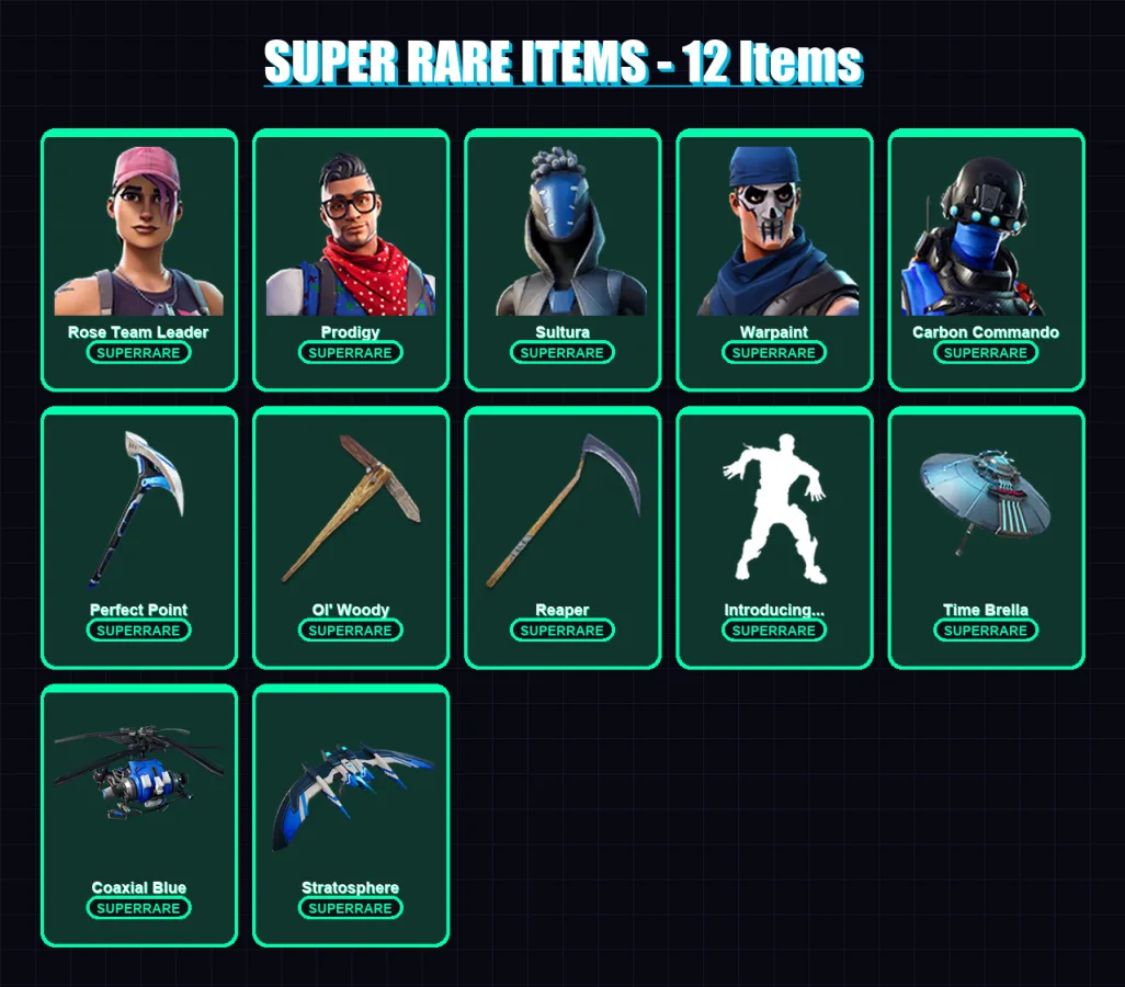 [PS4/PS5/XBOX/PC] | Rose Team Leader | Prodigy | Sultura | Warpaint | Carbon Commando | 128 skin | 142 pickaxe | 128 emote | 129 glider | Lv1748