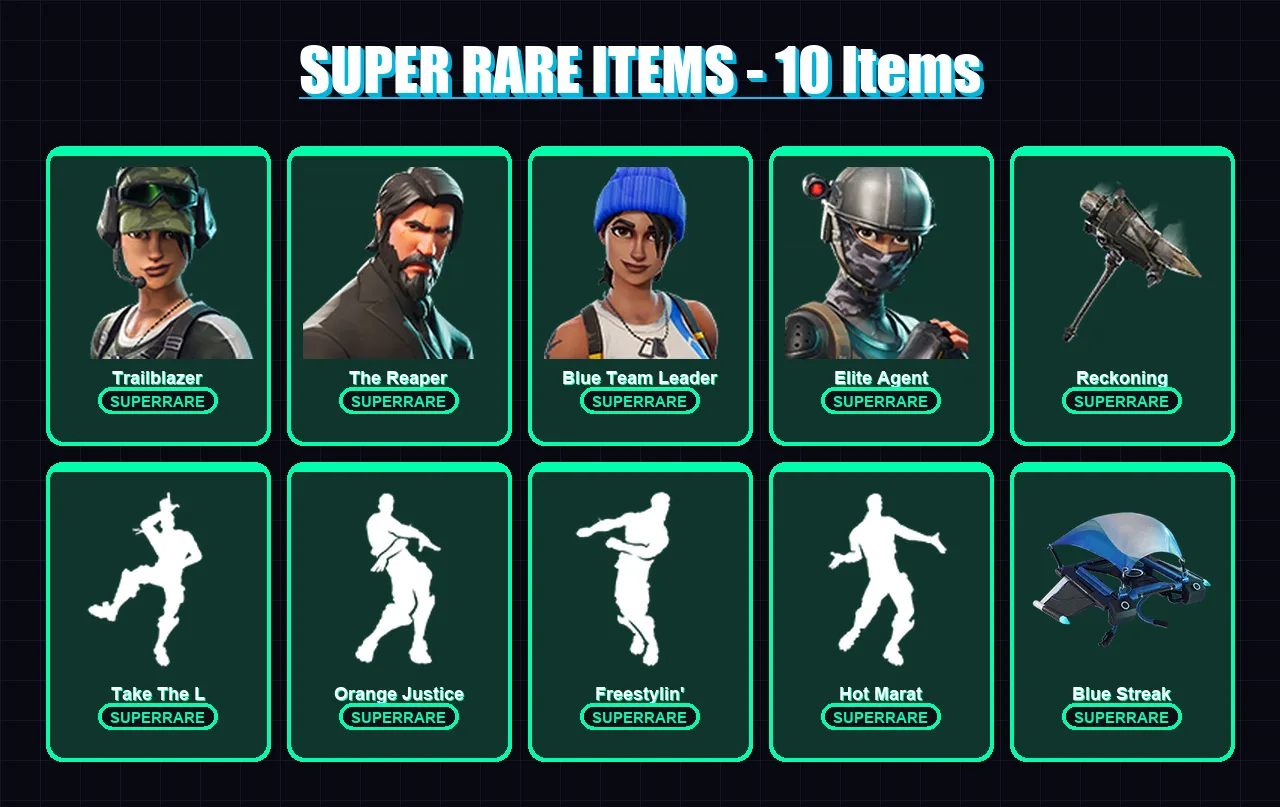 [PC/XBOX/PSN] | Trailblazer | The Reaper | Blue Team Leader | Elite Agent | Calamity | 31 skin | 36 pickaxe | 49 emote | 35 glider | Lv775