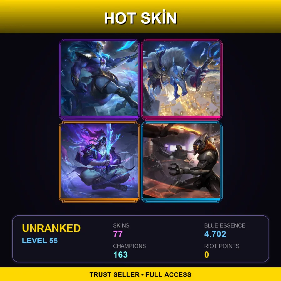 VN | Lv55 | Unranked | 77 Skin | 163 Champ — LoL account