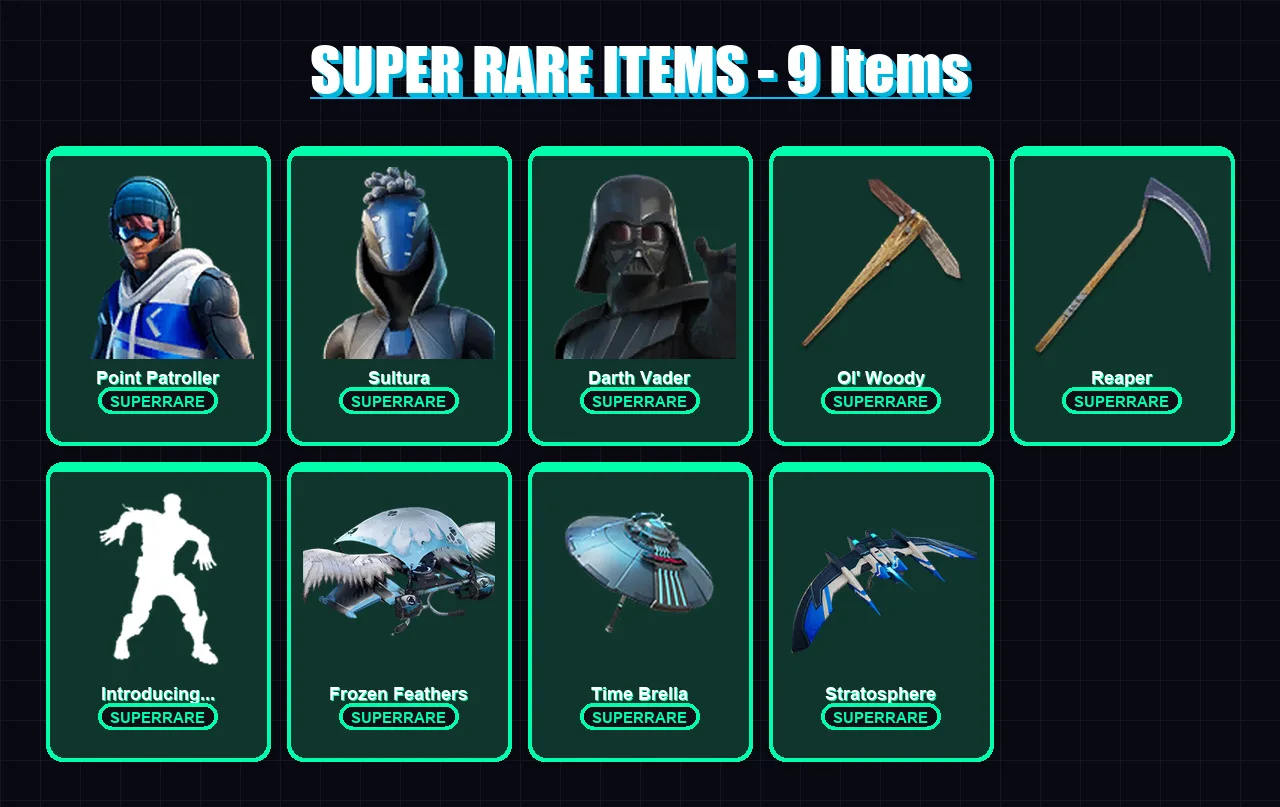 [SWITCH/XBOX/PC] | Point Patroller | Sultura | Darth Vader | The Ice King | Hybrid | 143 skin | 168 pickaxe | 116 emote | 141 glider | Lv2230