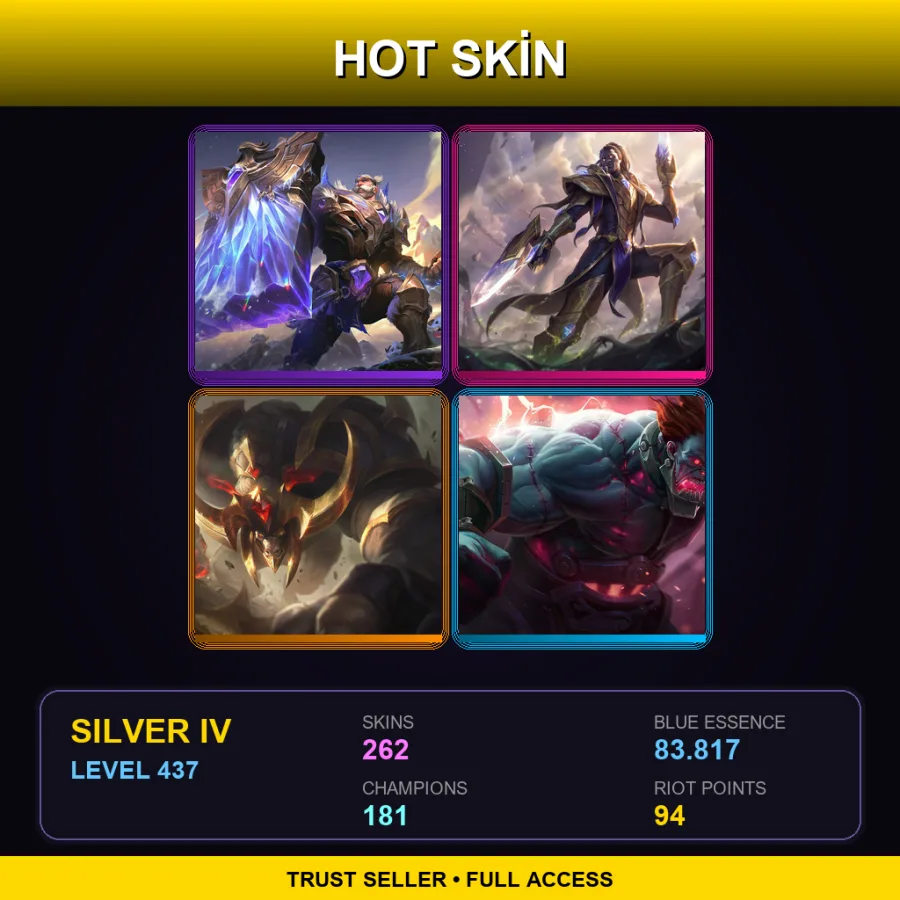 EUW | Lv437 | Silver IV | 262 Skin | 181 Champ — LoL account