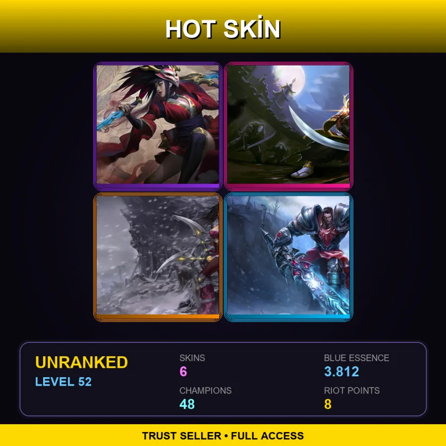 TR | Lv52 | Unranked | 6 Skin | 48 Champ — LoL account