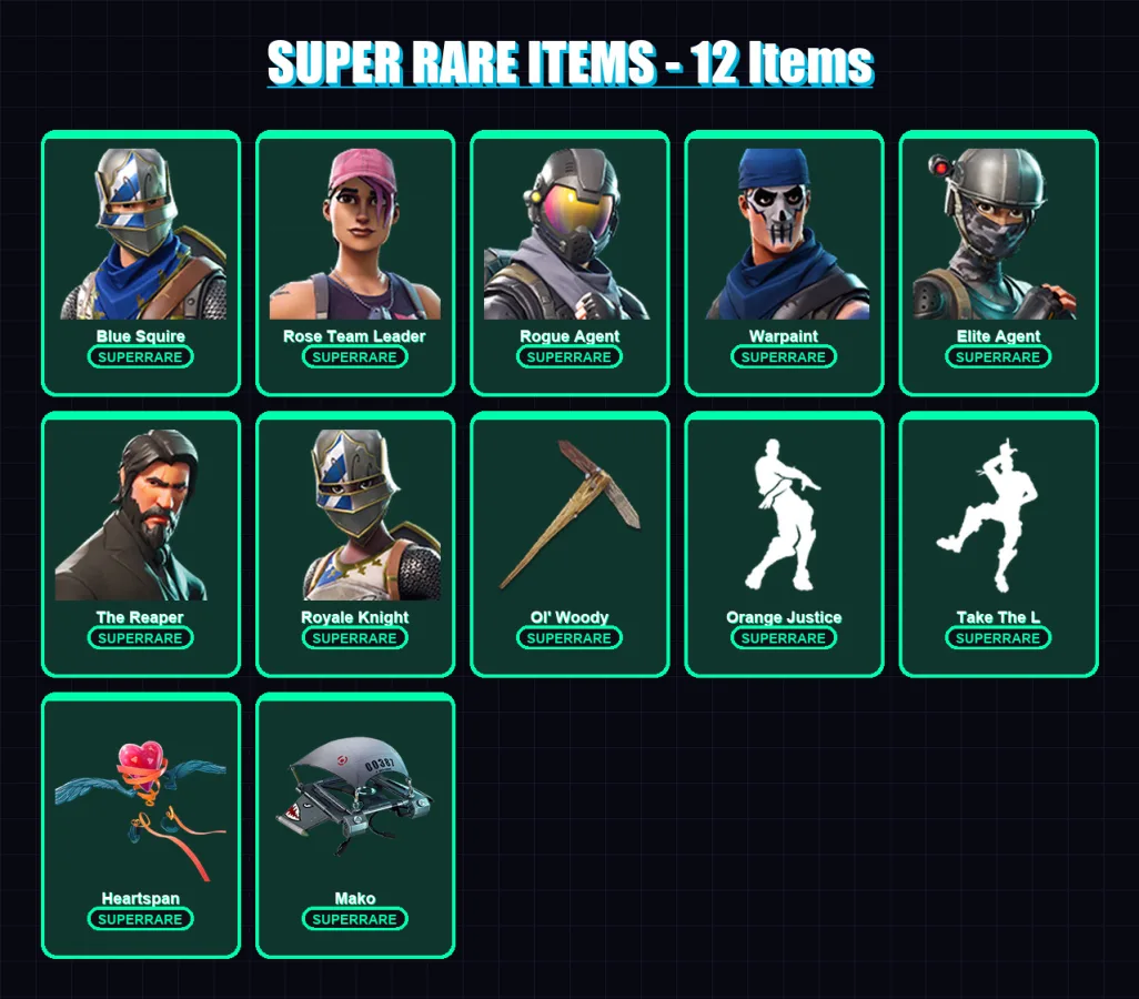 [PC] | Blue Squire | Rose Team Leader | Rogue Agent | Warpaint | Elite Agent | 22 skin | 27 pickaxe | 40 emote | 34 glider | Lv433 — Fortnite account