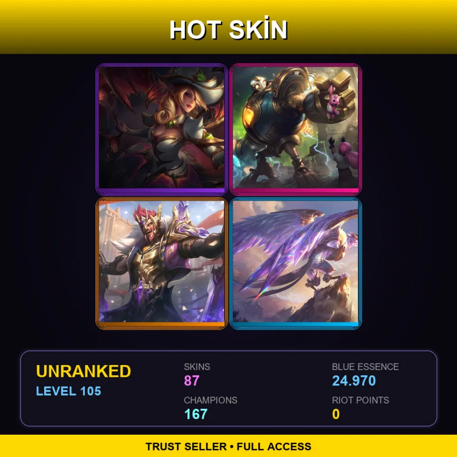 SG | Lv105 | Unranked | 87 Skin | 167 Champ — LoL account