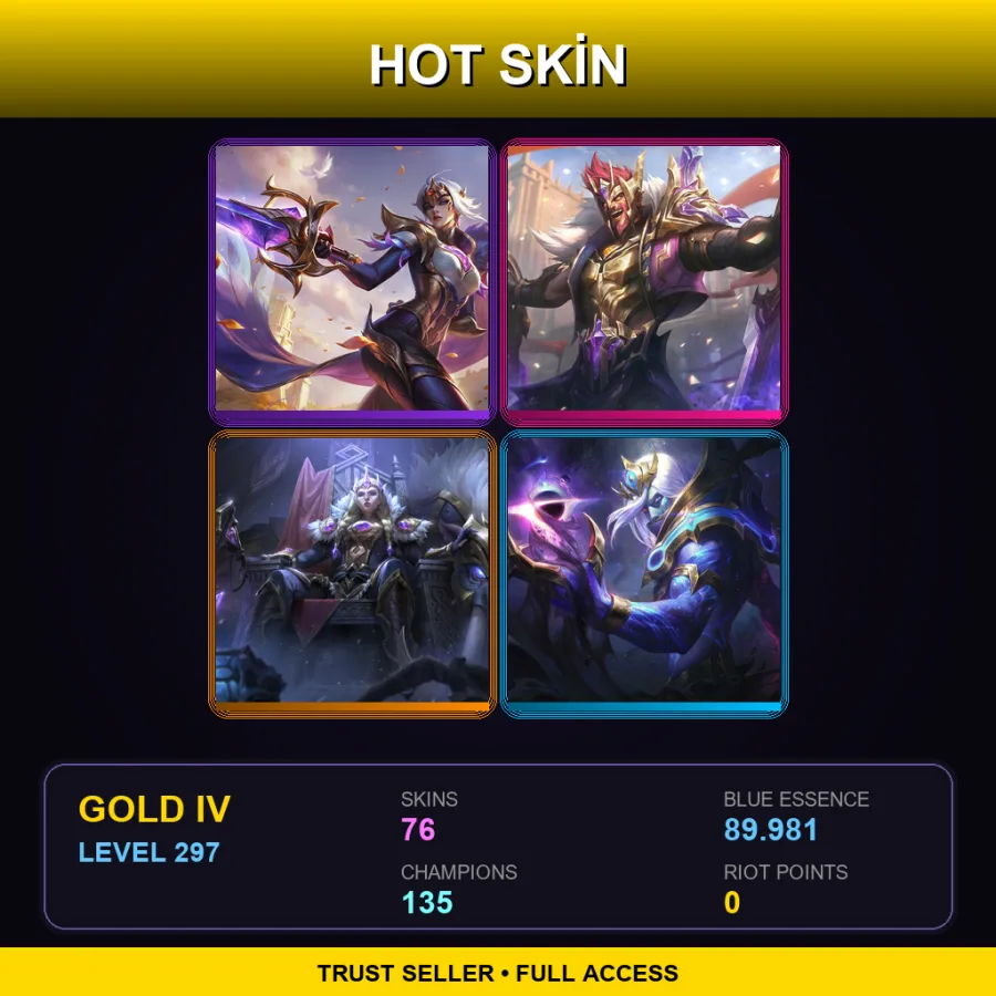 EUNE | Lv297 | Gold IV | 76 Skin | 135 Champ — Gold League of Legends