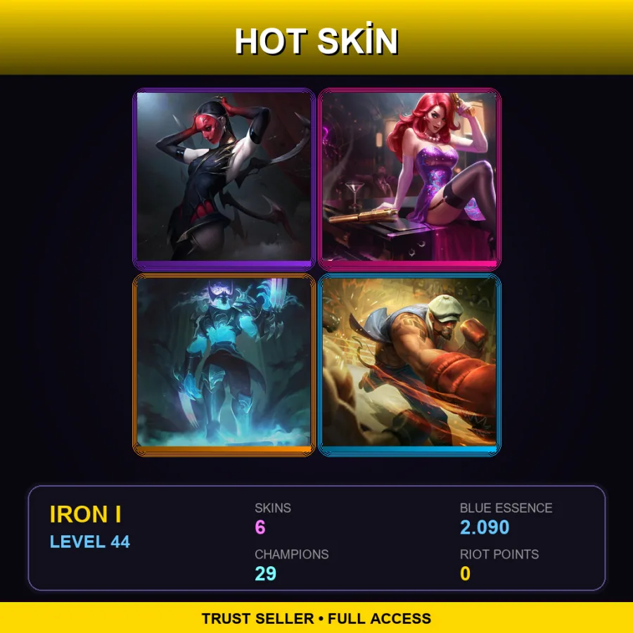 EUW | Lv44 | Iron I | 6 Skin | 29 Champ