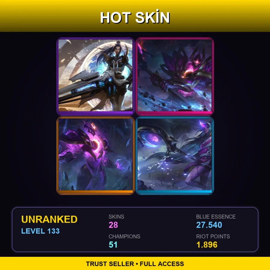 NA | Lv133 | Unranked | 28 Skin | 51 Champ — LoL account