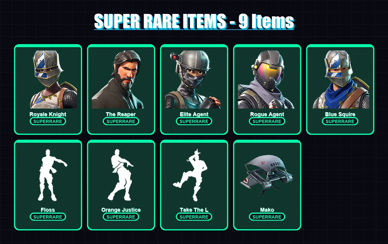 [PC/XBOX/PSN] | Royale Knight | The Reaper | Elite Agent | Rogue Agent | Blue Squire | 34 skin | 17 pickaxe | 33 emote | 22 glider | Lv382