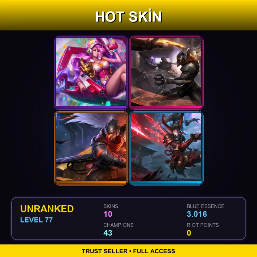 TR | Lv77 | Unranked | 10 Skin | 43 Champ — LoL account
