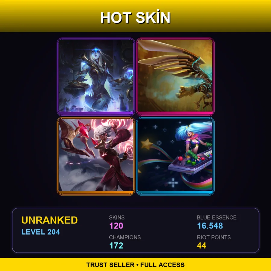 SG | Lv204 | Unranked | 120 Skin | 172 Champ — LoL account
