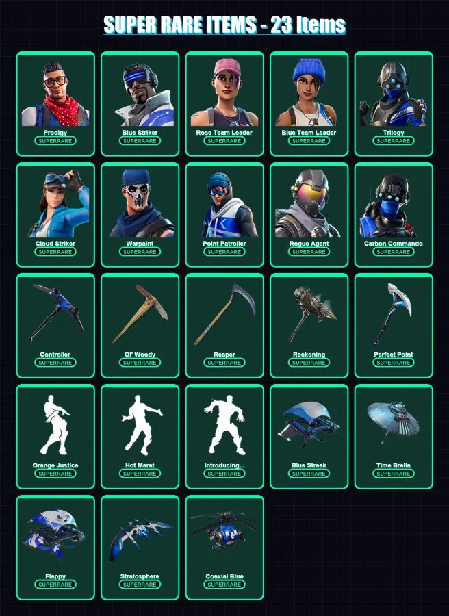 [PC/XBOX] | Prodigy | Blue Striker | Rose Team Leader | Blue Team Leader | Trilogy | 141 skin | 155 pickaxe | 137 emote | 139 glider | Lv2156