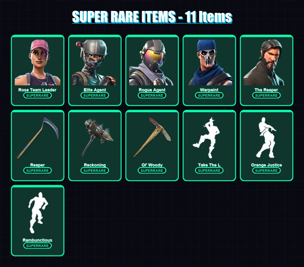 [PC/PSN] | Rose Team Leader | Elite Agent | Rogue Agent | Warpaint | The Reaper | 40 skin | 45 pickaxe | 42 emote | 42 glider | Lv612