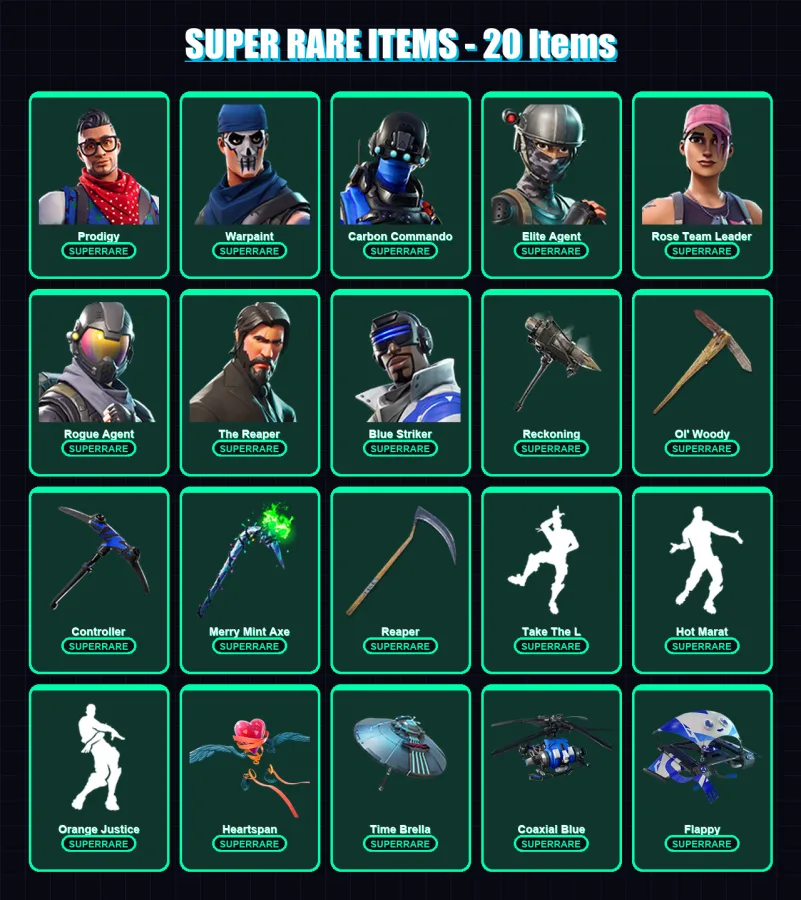 [PC/XBOX] | Prodigy | Warpaint | Carbon Commando | Elite Agent | Rose Team Leader | 177 skin | 232 pickaxe | 164 emote | 171 glider | Lv3687