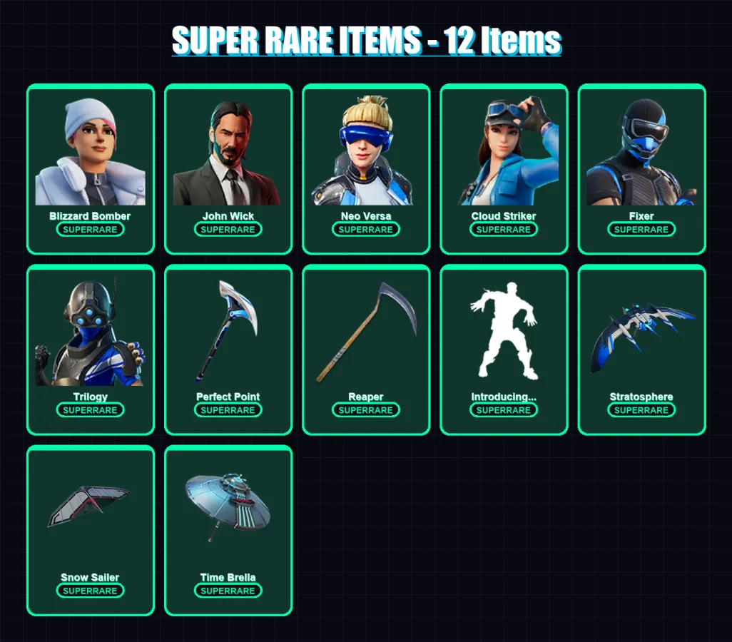 [PC/XBOX/PSN] | Blizzard Bomber | John Wick | Neo Versa | Cloud Striker | Fixer | 121 skin | 165 pickaxe | 136 emote | 137 glider | Lv2040