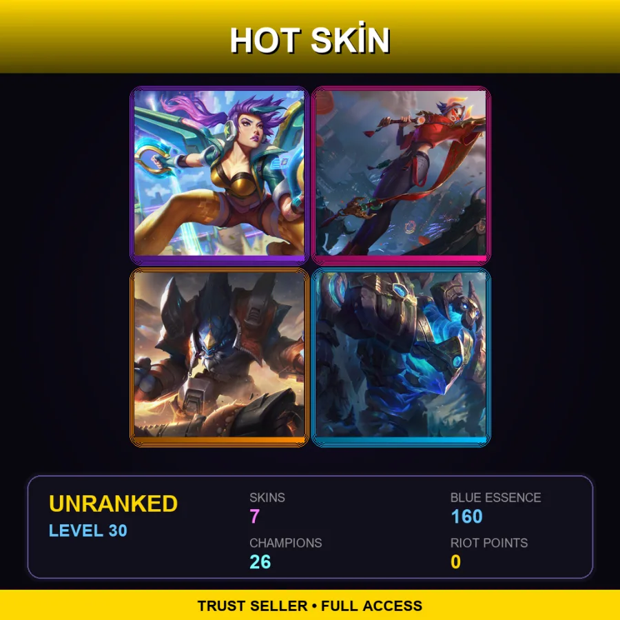 EUW | Lv30 | Unranked | 7 Skin | 26 Champ — LoL account