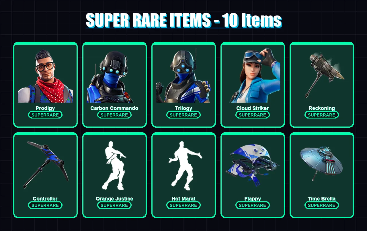 [PC/XBOX] | Prodigy | Carbon Commando | Trilogy | Cloud Striker | Calamity | 70 skin | 104 pickaxe | 83 emote | 93 glider | Lv1444