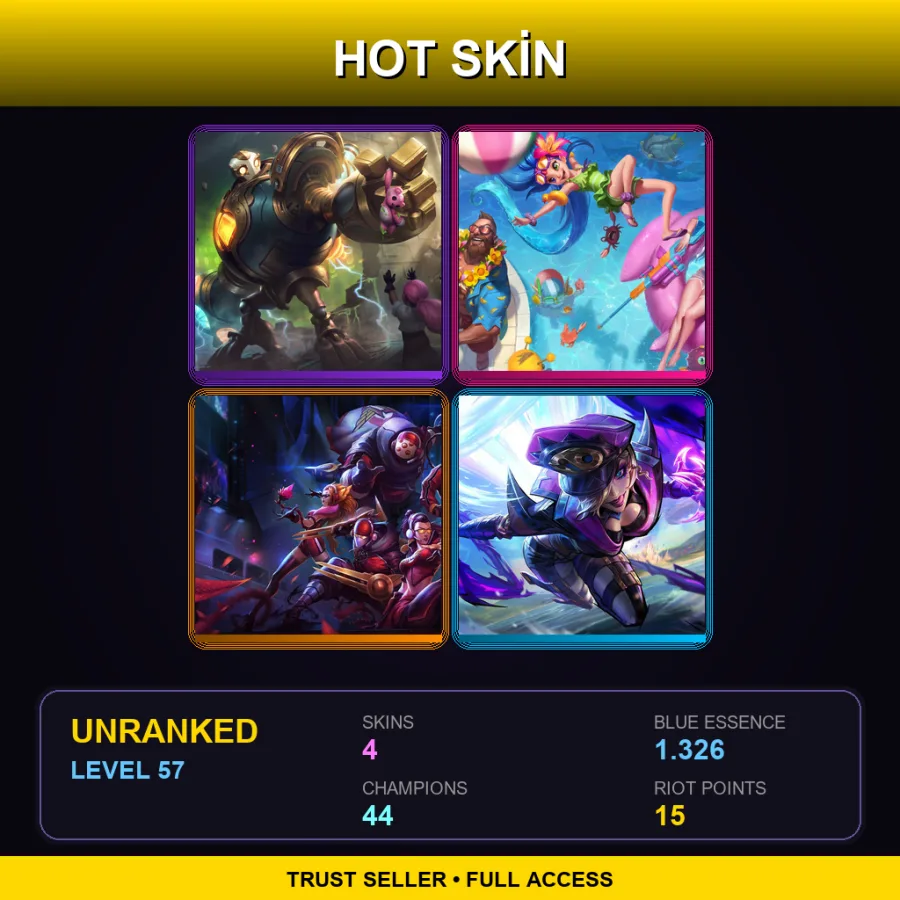 EUW | Lv57 | Unranked | 4 Skin | 44 Champ — LoL account