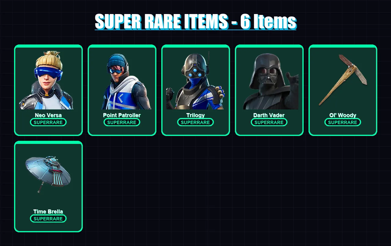 [PS4/PS5/XBOX/PC] | Neo Versa | Point Patroller | Trilogy | Darth Vader | Omegarok | 163 skin | 189 pickaxe | 140 emote | 158 glider | Lv2471