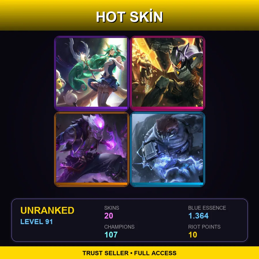 LAN | Lv91 | Unranked | 20 Skin | 107 Champ