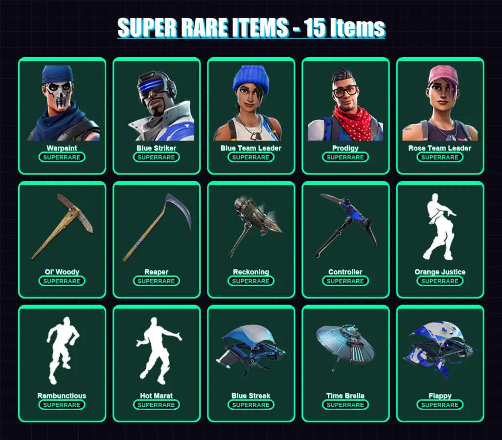 [PC/XBOX/PSN] | Warpaint | Blue Striker | Blue Team Leader | Prodigy | Rose Team Leader | 86 skin | 91 pickaxe | 89 emote | 87 glider | Lv1047 — Fortnite account