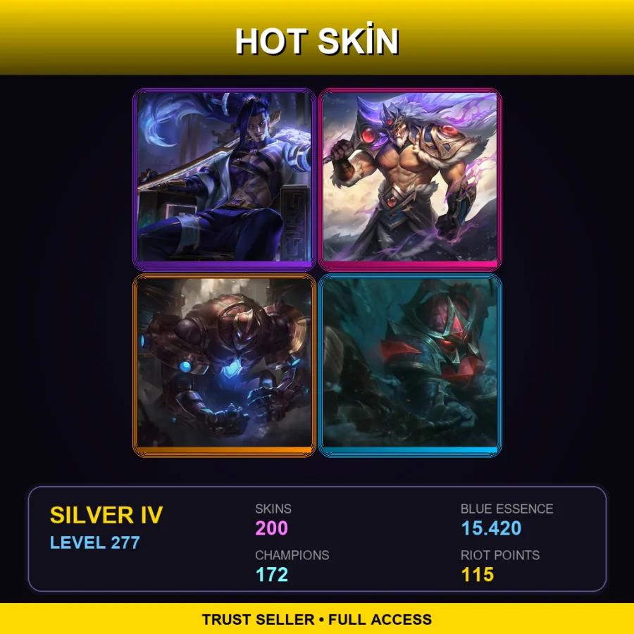EUNE | Lv277 | Silver IV | 200 Skin | 172 Champ — LoL account