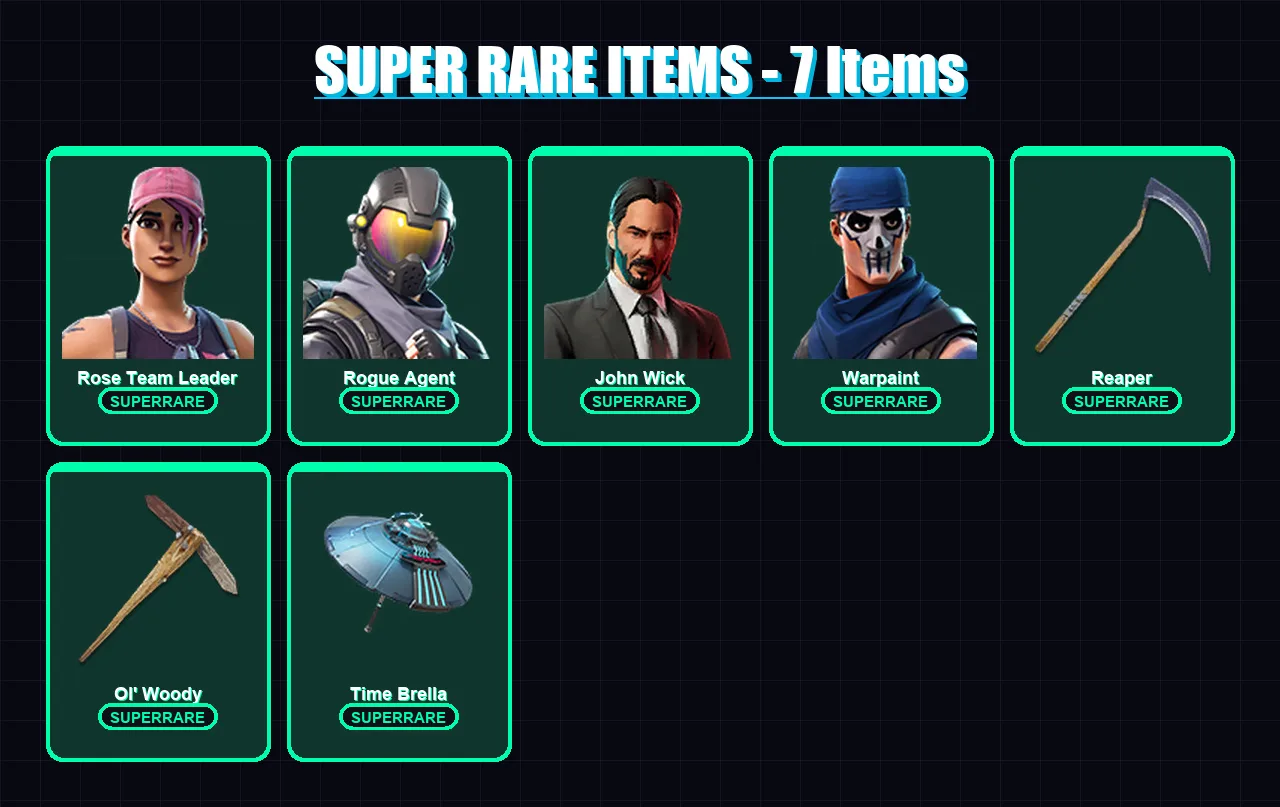[PC/PSN] | Rose Team Leader | Rogue Agent | John Wick | Warpaint | Singularity | 212 skin | 153 pickaxe | 164 emote | 127 glider | Lv1392