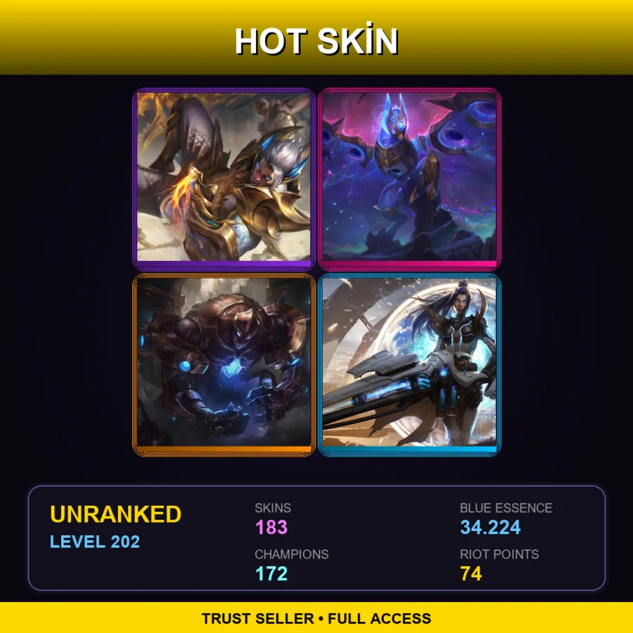 SG | Lv202 | Unranked | 183 Skin | 172 Champ — LoL account