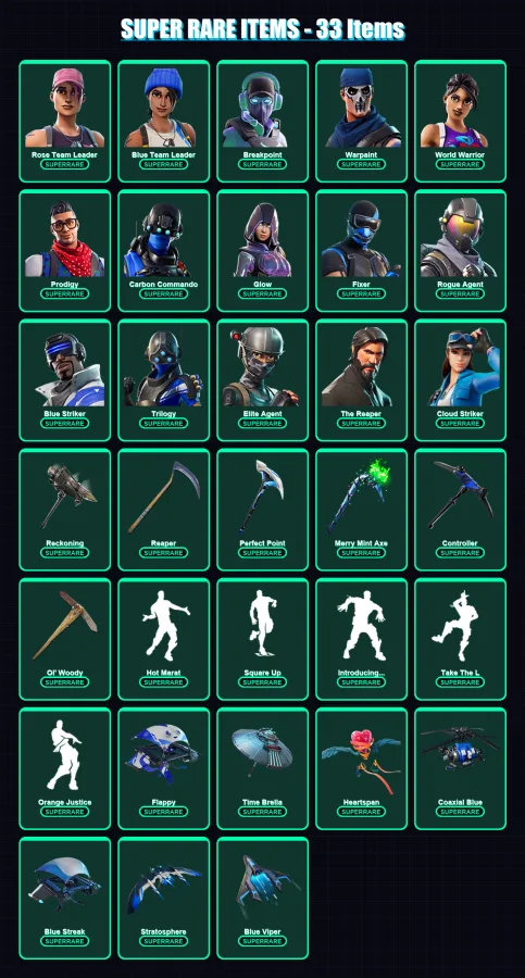 [PC/XBOX/PSN] | Rose Team Leader | Blue Team Leader | Breakpoint | Warpaint | World Warrior | 145 skin | 127 pickaxe | 119 emote | 118 glider | Lv19
