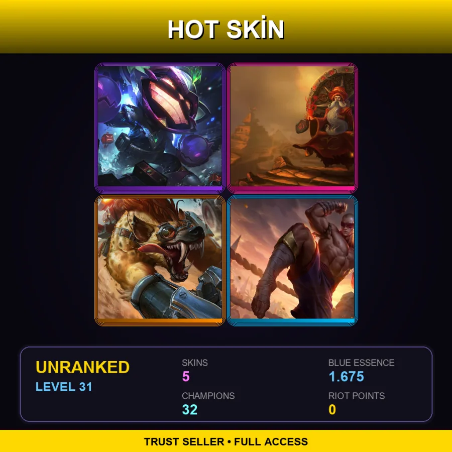 LAN | Lv31 | Unranked | 5 Skin | 32 Champ — LoL account