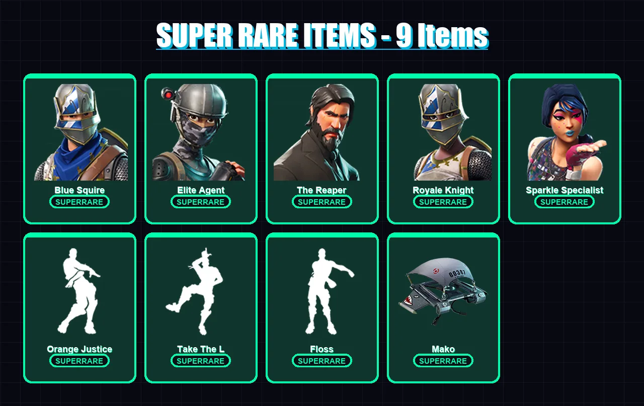 [PC/XBOX/PSN] | Blue Squire | Elite Agent | The Reaper | Royale Knight | Sparkle Specialist | 24 skin | 14 pickaxe | 27 emote | 24 glider | Lv364