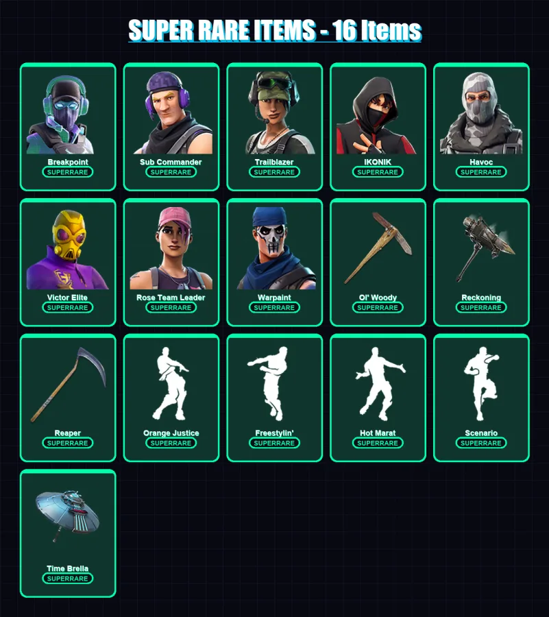 [PC/XBOX/PSN] | Breakpoint | Sub Commander | Trailblazer | IKONIK | Havoc | 165 skin | 148 pickaxe | 137 emote | 140 glider | Lv1667 — Fortnite account