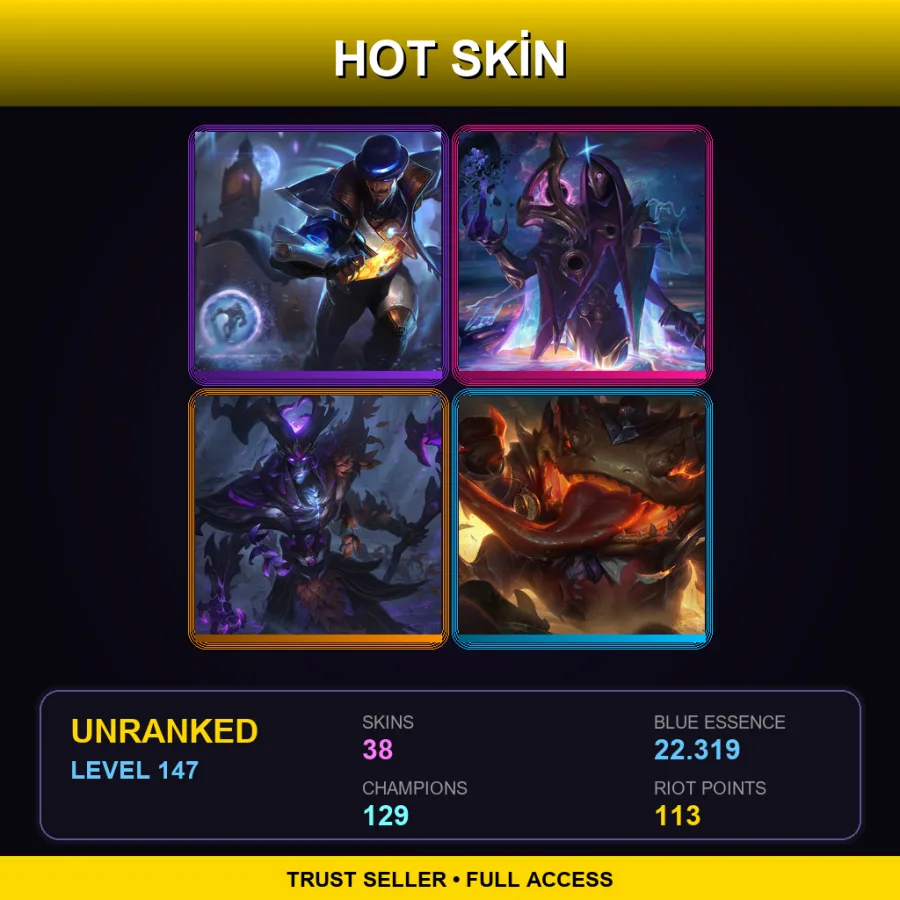 NA | Lv147 | Unranked | 38 Skin | 129 Champ