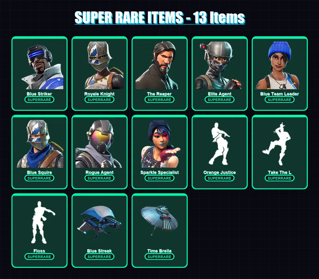 [PC/XBOX] | Blue Striker | Royale Knight | The Reaper | Elite Agent | Blue Team Leader | 43 skin | 42 pickaxe | 52 emote | 51 glider | Lv885 — Fortnite account
