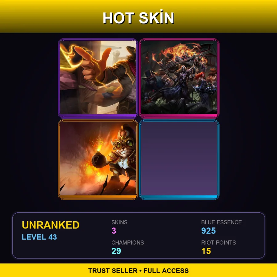 TR | Lv43 | Unranked | 3 Skin | 29 Champ — LoL account
