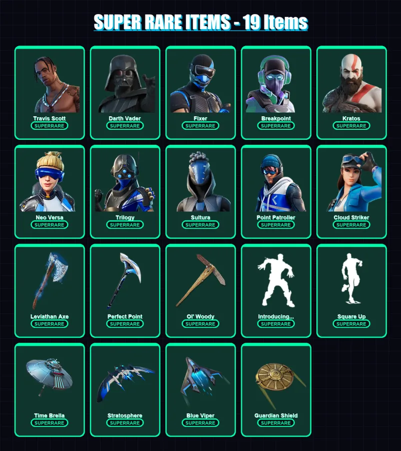 [SWITCH/XBOX/PC] | Travis Scott | Darth Vader | Fixer | Breakpoint | Kratos | 214 skin | 185 pickaxe | 111 emote | 146 glider | Lv2153