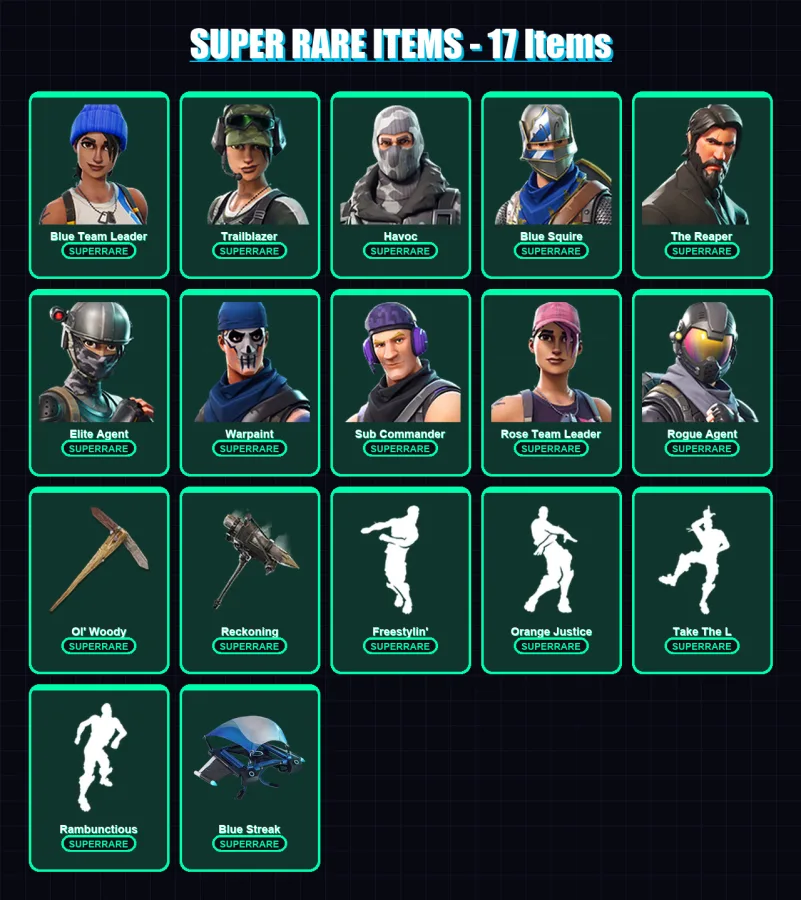 [PC/XBOX] | Blue Team Leader | Trailblazer | Havoc | Blue Squire | The Reaper | 54 skin | 39 pickaxe | 52 emote | 47 glider | Lv570 — Fortnite account