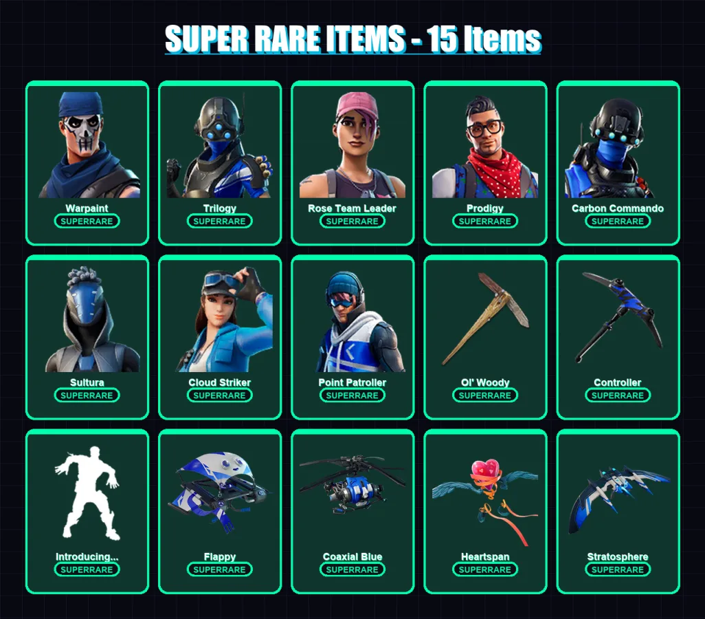 [PS4/PS5/XBOX/PC] | Warpaint | Trilogy | Rose Team Leader | Prodigy | Carbon Commando | 23 skin | 28 pickaxe | 34 emote | 34 glider | Lv349 — Fortnite account