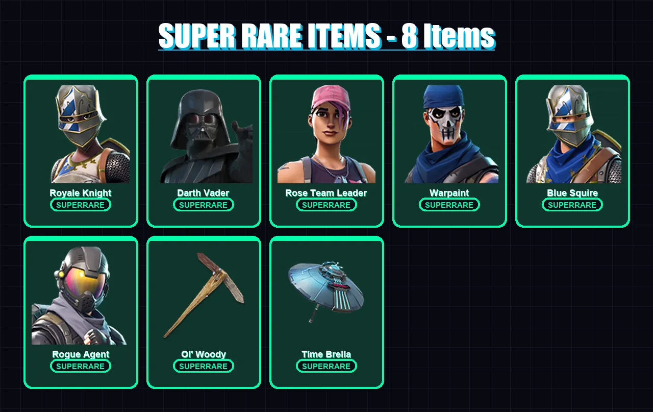 [PC/XBOX/PSN] | Royale Knight | Darth Vader | Rose Team Leader | Warpaint | Blue Squire | 132 skin | 133 pickaxe | 93 emote | 129 glider | Lv2097